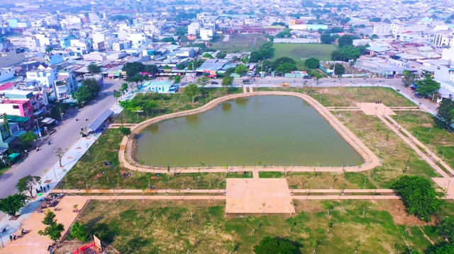 Công viên trung tâm dự án khu dân cư Vĩnh Lộc (Q.Bình Tân, TP.HCM) nhìn từ trên cao