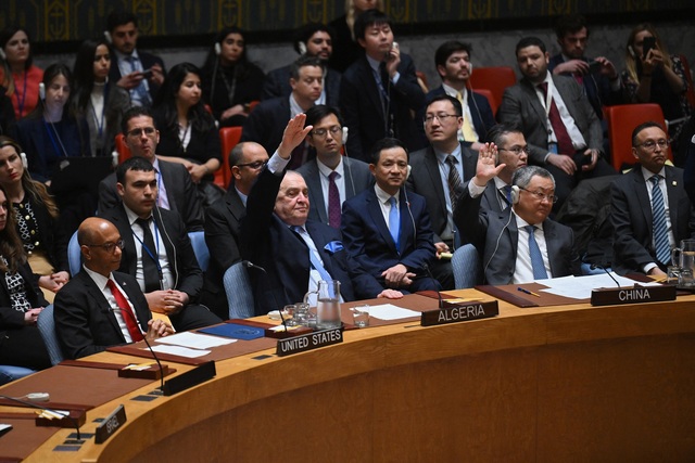 Hội đồng Bảo an bỏ phiếu về nghị quyết cho phép Palestine trở thành thành viên Liên Hiệp Quốc tại trụ sở Liên Hiệp Quốc ở New York (Mỹ) ngày 18.4
