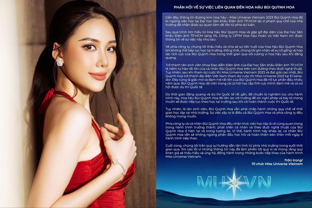 Miss Universe Vietnam phản hồi thông tin Bùi Quỳnh Hoa bị thôi học- Ảnh 1.