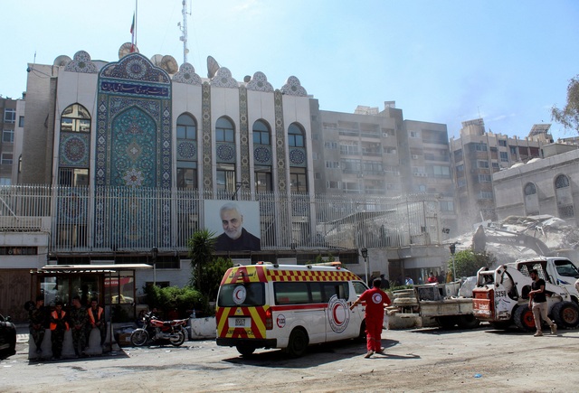 khu vực Đại sứ quán Iran ở Damascus (Syria) sau vụ tấn công hôm 1.4