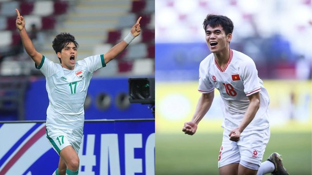Mustafa Saadoun (trái) - tác giả bàn thắng ấn định tỷ số 2-1 trận gặp U.23 Ả Rập Xê Út, sẽ đối đầu với tác giả có siêu phẩm cầu vồng trận gặp U.23 Malaysia Khuất Văn Khang, ai sẽ bùng nổ?