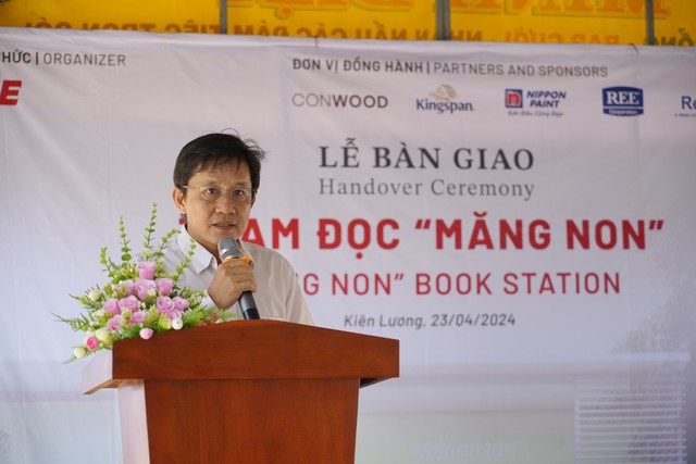 Ông Phạm Ngọc Anh Duy, Giám đốc chuỗi cung ứng INSEE Việt Nam chia sẻ tại buổi lễ khánh thành dự án Trạm đọc măng non - Quán quân INSEE Prize 2022