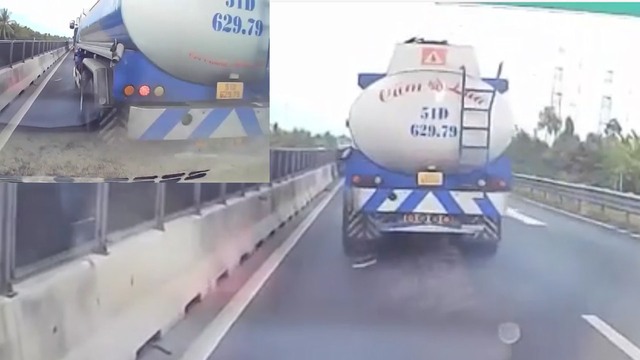 Xe bồn chạy ẩu, tạt đầu phanh gấp va chạm với ô tô con trên cao tốc Xe bồn chạy ẩu, tạt đầu phanh gấp va chạm với ô tô con trên cao tốc
