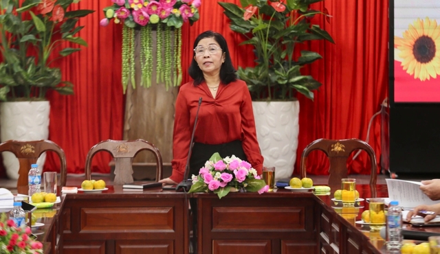 Bà Vũ Thị Minh Châu, Chủ tịch UBND H.Trảng Bom tại một cuộc họp