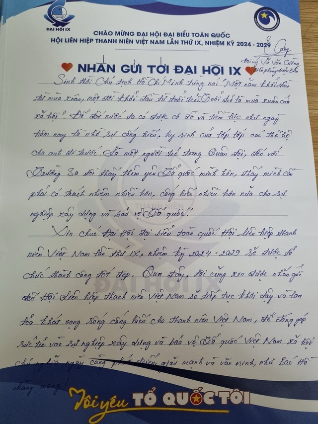 Những dòng nhắn gửi đến đại hội từ nơi đặc biệt của đại úy Vũ Văn Cường