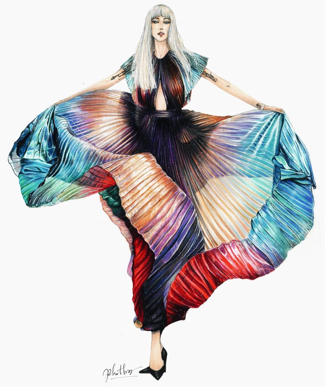 Lady Gaga mặc trang phục của nhà thiết kế Givenchy, một trong những bức diễn họa mà Phát tâm đắc nhất