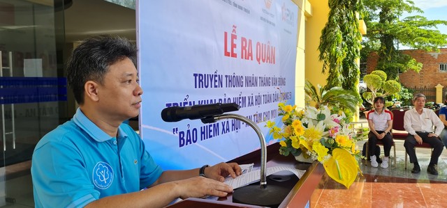 Ông Nguyễn Trung Thành, Phó giám đốc BHXH Ninh Thuận phát động ra quân Tháng vận động triển khai BHXH toàn dân (tháng 5)