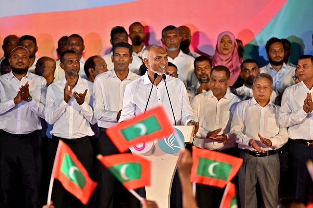 Tổng thống Mohamed Muizzu của Maldives phát biểu hồi cuối tháng 4.2024