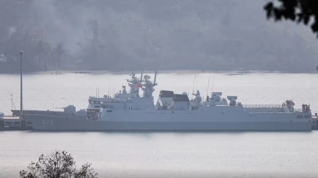 Một tàu chiến Trung Quốc được nhìn thấy tại căn cứ hải quân Ream của Campuchia ngày 20.3