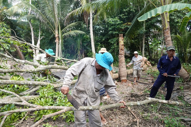 Các thành viên trong đội đốn cây cất nhà cho người nghèo ở miền Tây