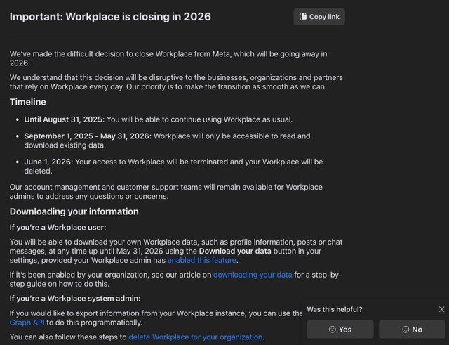 Meta sẽ đóng cửa Workplace vào năm 2026