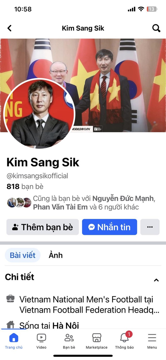 HLV Kim Sang-sik bị giả mạo danh tính trên Facebook, người đại diện lên tiếng khẩn cấp- Ảnh 1.