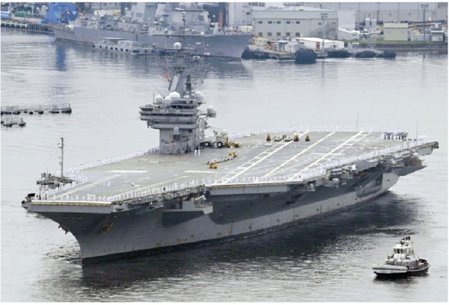 Tàu sân bay Mỹ Ronald Reagan rời khỏi căn cứ hải quân Yokosuka ở tỉnh Kanagawa, gần thủ đô Tokyo của Nhật, ngày 16.5