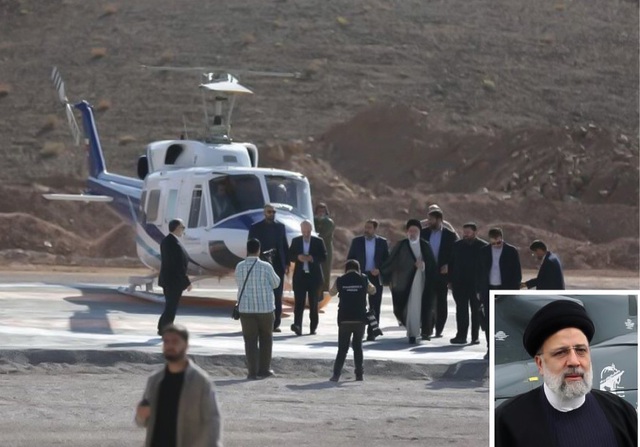 Hình ảnh được cho là Tổng thống Raisi (ảnh nhỏ) trước khi lên trực thăng vào ngày 19.5