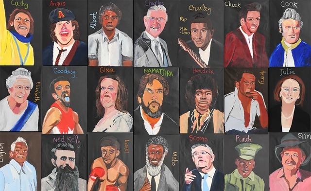 Bức tranh của Vincent Namatjira gồm 21 tác phẩm riêng lẻ trưng bày tại triển lãm Australia in Colour