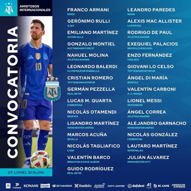 Danh sách đội tuyển Argentina thi đấu 2 trận giao hữu và dự Copa America