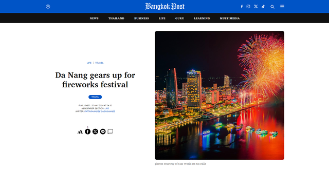 Bài viết giới thiệu Lễ hội pháo hoa Đà Nẵng trên Bangkok Post