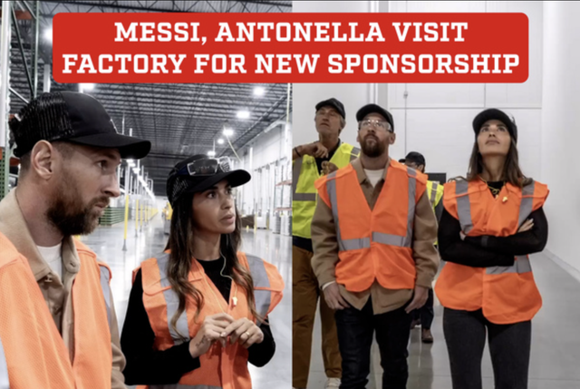 Messi và vợ đến thăm một nhà máy sản xuất loại đồ uống mới sắp ra mắt, do họ đầu tư và là chủ sở hữu