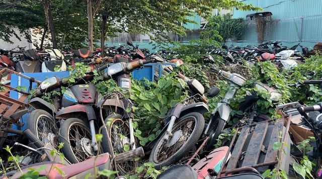 Bên trong bãi tạm giữ xe vi phạm trên đường Nguyễn Văn Quỳ (Q.7, TP.HCM)