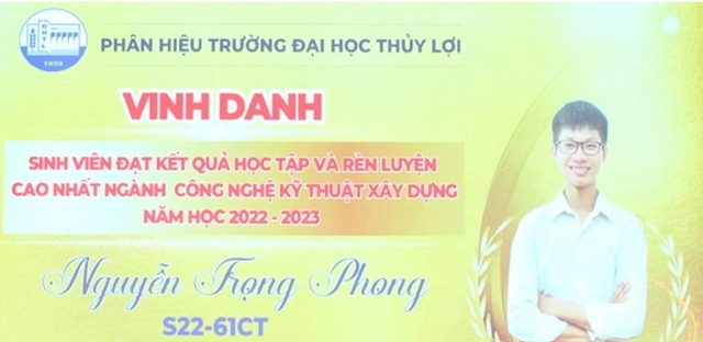 Phong là sinh viên đạt kết quả học tập và rèn luyện cao nhất ngành công nghệ kỹ thuật xây dựng năm học 2022 - 2023