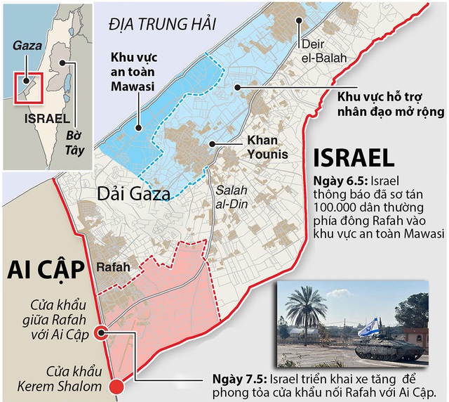 Sơ đồ sơ lược tình hình Dải Gaza