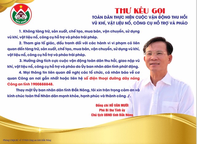 Chủ tịch Đắk Nông có thư kêu gọi người dân giao nộp vũ khí, vật liệu nổ- Ảnh 1.