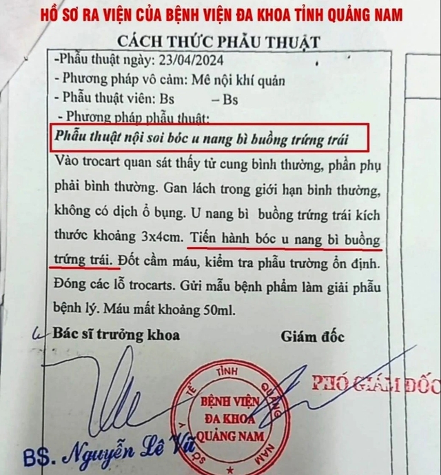 Thông tin về ca phẫu thuật không như kết quả chẩn đoán trước phẫu thuật