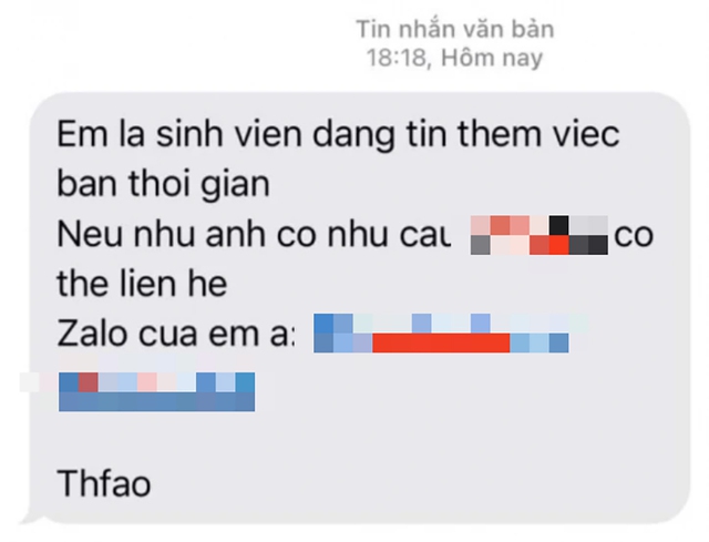 Một tin nhắn chào mời tham gia dịch vụ nhạy cảm