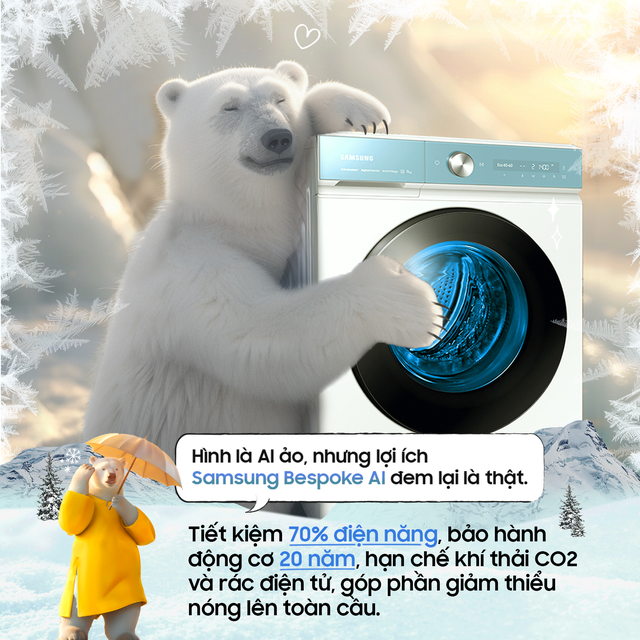 Lợi ích thực tế từ máy giặt Samsung Bespoke AI mang lại cho Gấu Bắc Cực và môi trường