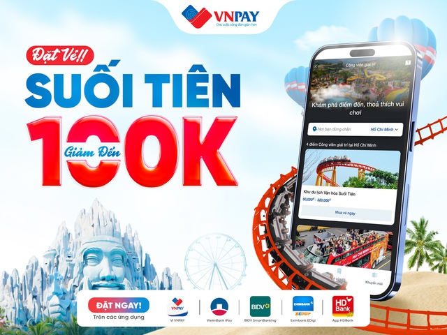 Vé Suối Tiên được giảm tới 100.000 VNĐ khi mua trên app ngân hàng, ví VNPAY - Ảnh 1.