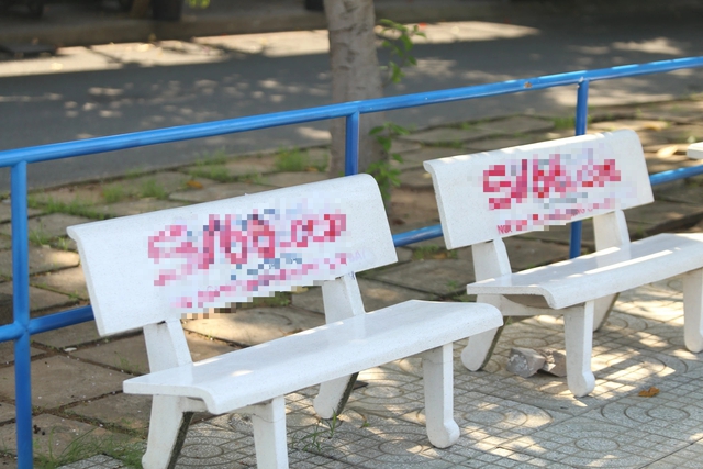Nhiều ghế đá ở TP.Thủ Đức bị xịt sơn quảng cáo cá cược trước EURO- Ảnh 1.