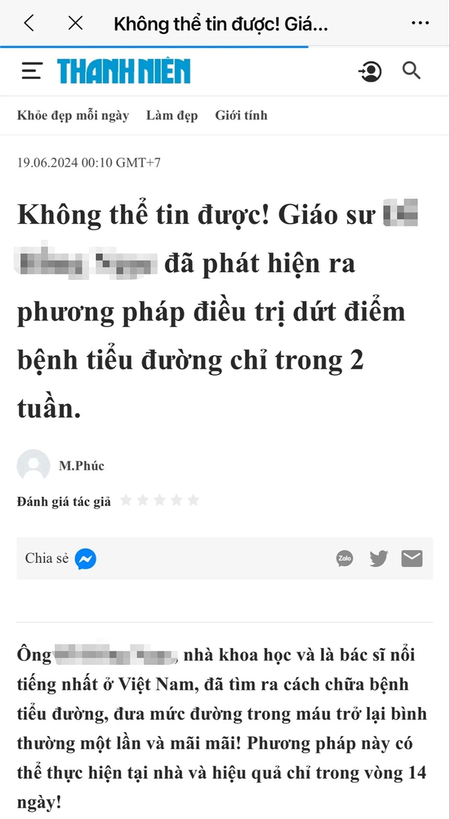 Mạo danh Báo Thanh Niên quảng cáo sản phẩm hỗ trợ 
trị tiểu đường- Ảnh 1.