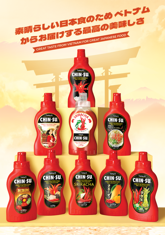 Sản phẩm tương ớt Chin-su được bày trí đẹp mắt tại sự kiện Japan Foodex