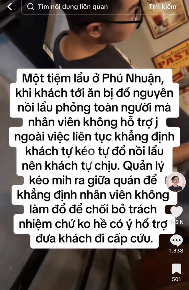 Bị tố không hỗ trợ khi khách bị nồi lẩu bò đổ vào người: Chủ quán nói gì?- Ảnh 1.