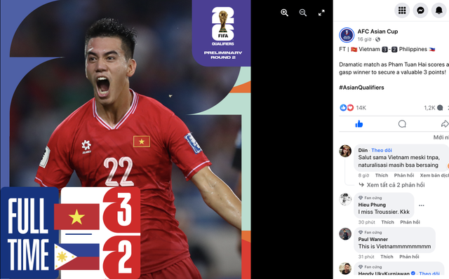 Trang chủ FIFA World Cup hào hứng 'khoe' khoảnh khắc ăn mừng của Tuấn Hải- Ảnh 2.