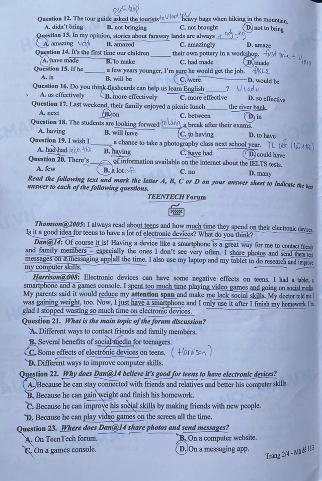 Đề thi và gợi ý đáp án môn tiếng Anh vào lớp 10- Ảnh 2.