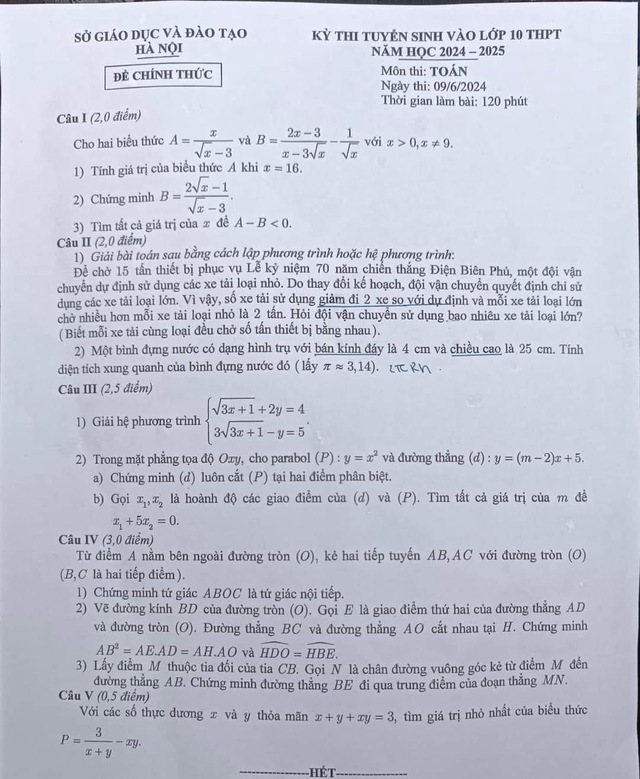 Dự đoán phổ điểm môn toán thi vào lớp 10 Hà Nội- Ảnh 1.