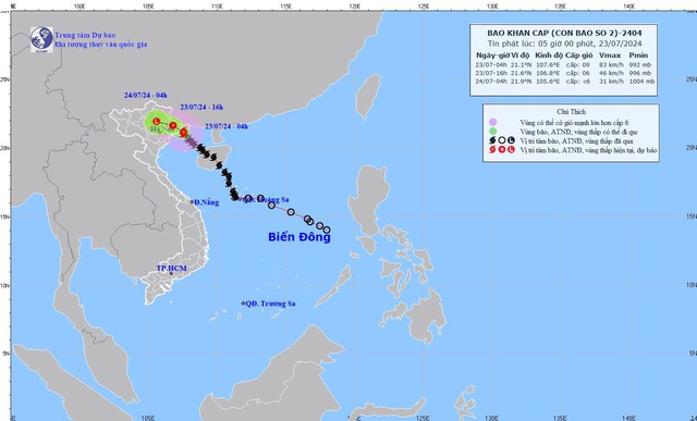 Tin tức thời tiết hôm nay 23.7.2024: Bão số 2 gây gió giật cấp 11- Ảnh 1.