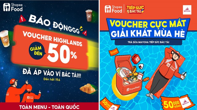 Highlands Coffee & MayCha gửi tặng bộ sưu tập voucher &quot;mát lòng, mát dạ&quot; giúp các Bác Tài ShopeeFood nạp thêm năng lượng sau những chuyến giao hàng vất vả