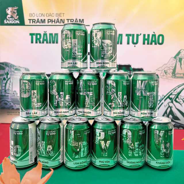 Các tỉnh miền Trung xuất hiện trên lon bia 'Trăm Phần Trăm' của Bia Saigon Lager- Ảnh 2.