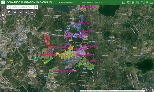 Hệ thống bản đồ số DNRC.GIS của Tổng công ty cao su Đồng Nai