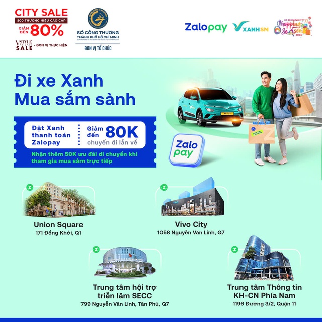 Ưu đãi chồng ưu đãi khi tham gia sự kiện Shopping Season 2024, di chuyển bằng Xanh SM và lựa chọn thanh toán bằng Zalopay