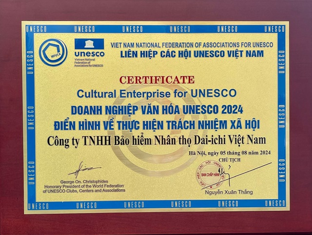 Dai-ichi Life Việt Nam vinh dự nhận giải thưởng lớn từ Liên hiệp các hội UNESCO- Ảnh 1.