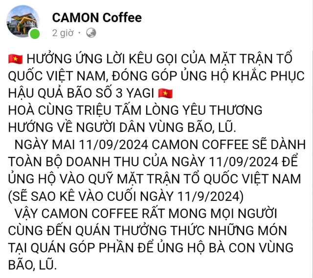 Quán cà phê ở Quảng Trị mời khách đến để hỗ trợ người dân vùng bão Yagi- Ảnh 1.