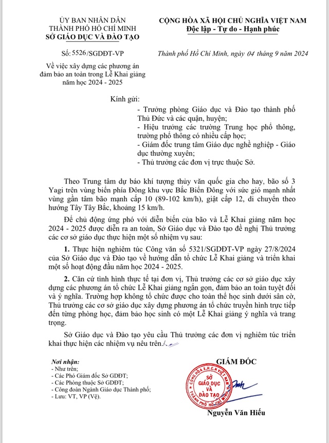 Bão số 3: TP.HCM nêu phương án đảm bảo an toàn trong khai giảng- Ảnh 1.