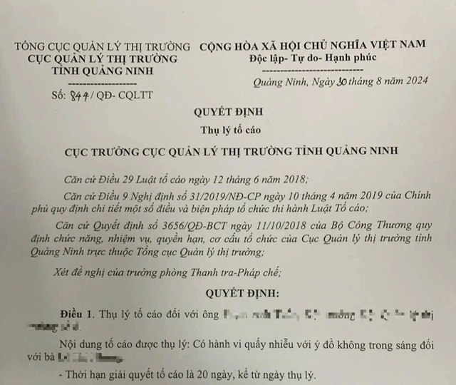 Một phụ nữ tố cán bộ quản lý thị trường có hành vi không trong sáng- Ảnh 1.