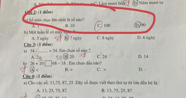 Số tròn chục lớn nhất là số nào trong các số 1, 10, 100 và 90?- Ảnh 1.