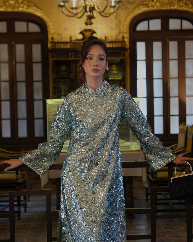 Sparkling sequins ao dai, the perfect choice for her to welcome the new year - Photo 6.