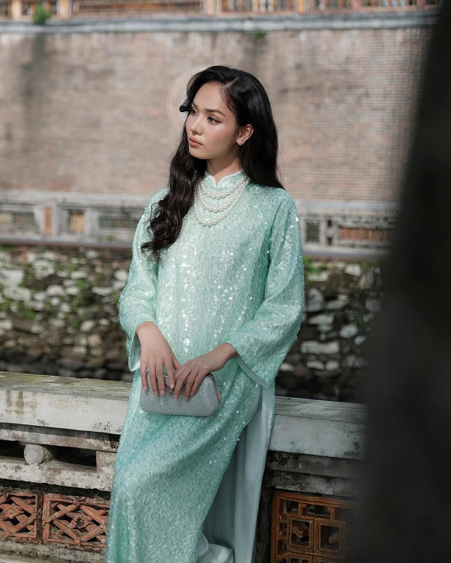 Sparkling sequins ao dai, the perfect choice for her to welcome the new year - Photo 8.