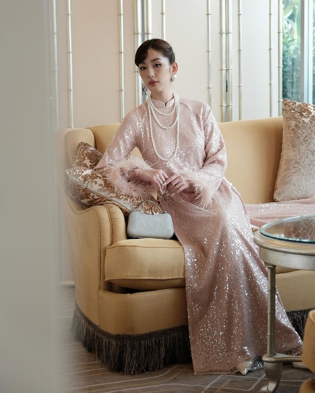 Sparkling sequins ao dai, the perfect choice for her to welcome the new year - Photo 7.